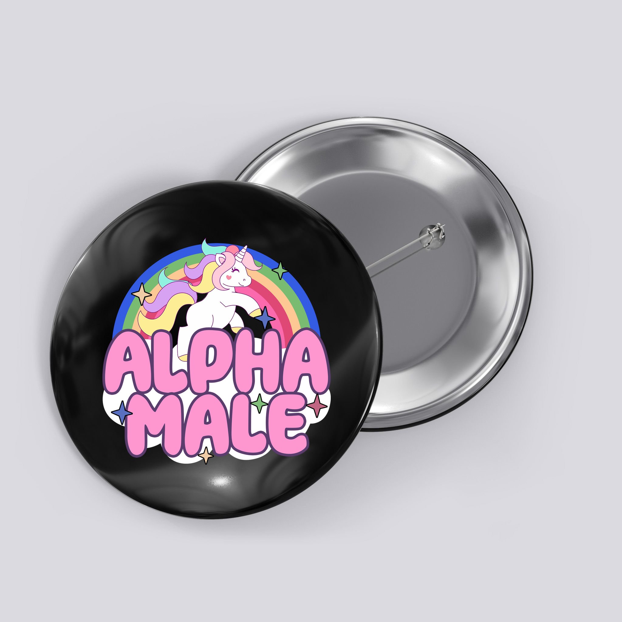 Alpha Male Unicorn Rainbow Button