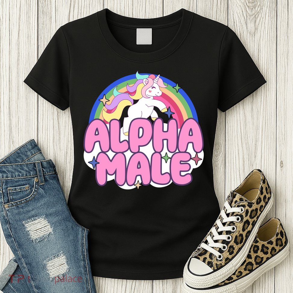 Alpha Male Unicorn Rainbow Womens T-Shirt