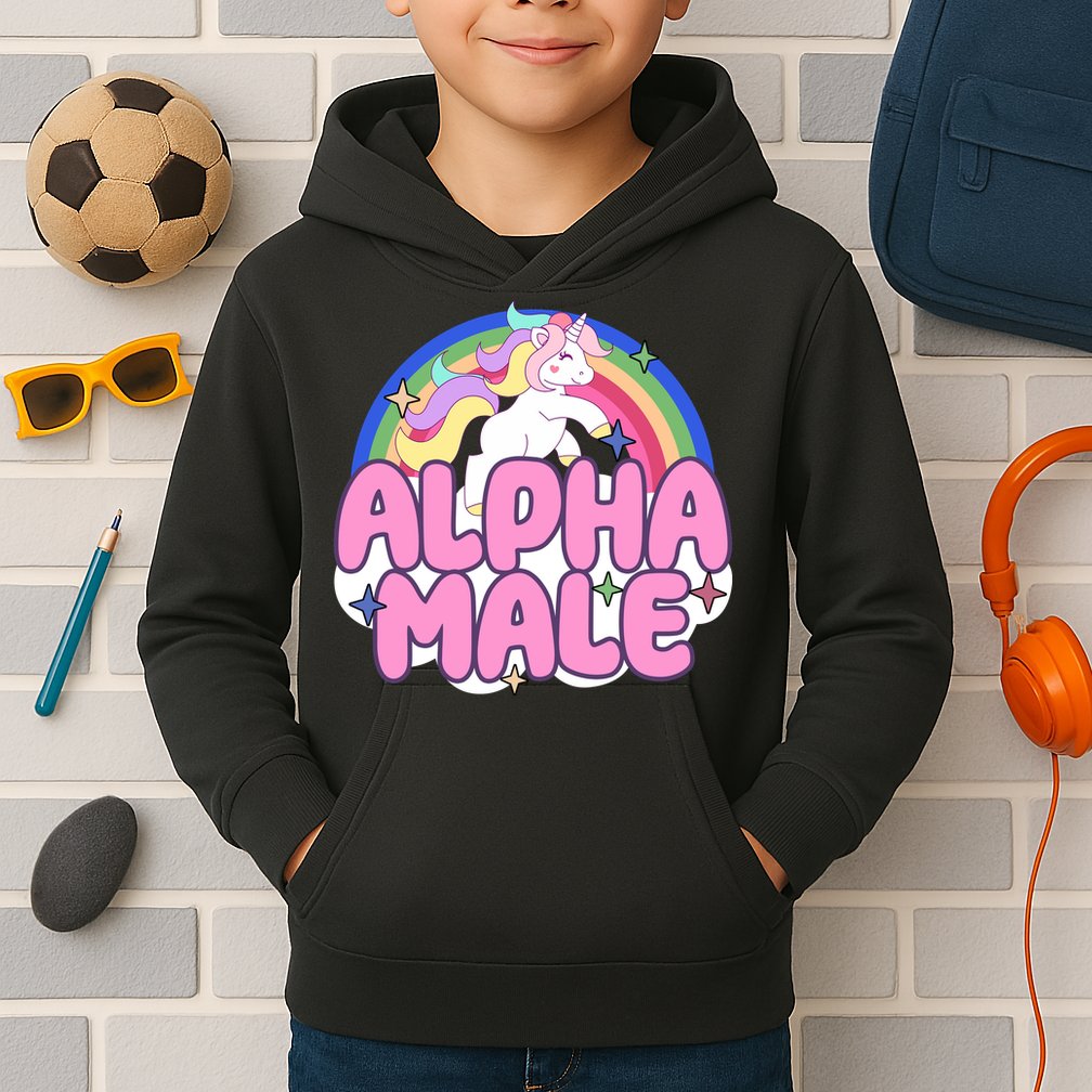Alpha Male Unicorn Rainbow Kids Hoodie