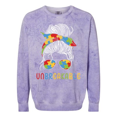 Autism Mom Unbreakable Be Kind Awareness Acceptance Gift Colorblast Crewneck Sweatshirt