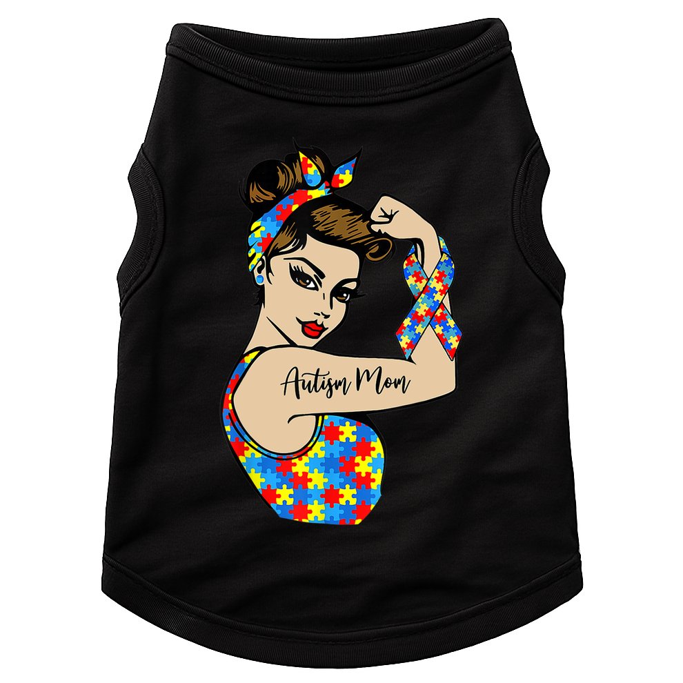 Autism Mom Unbreakable Rosie The Riveter Strong Woman Power Gift Doggie Tank