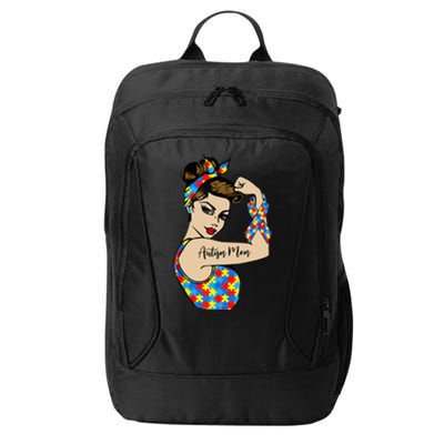 Autism Mom Unbreakable Rosie The Riveter Strong Woman Power Gift City Backpack