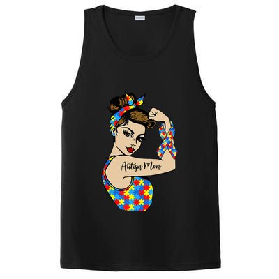 Autism Mom Unbreakable Rosie The Riveter Strong Woman Power Gift PosiCharge Competitor Tank