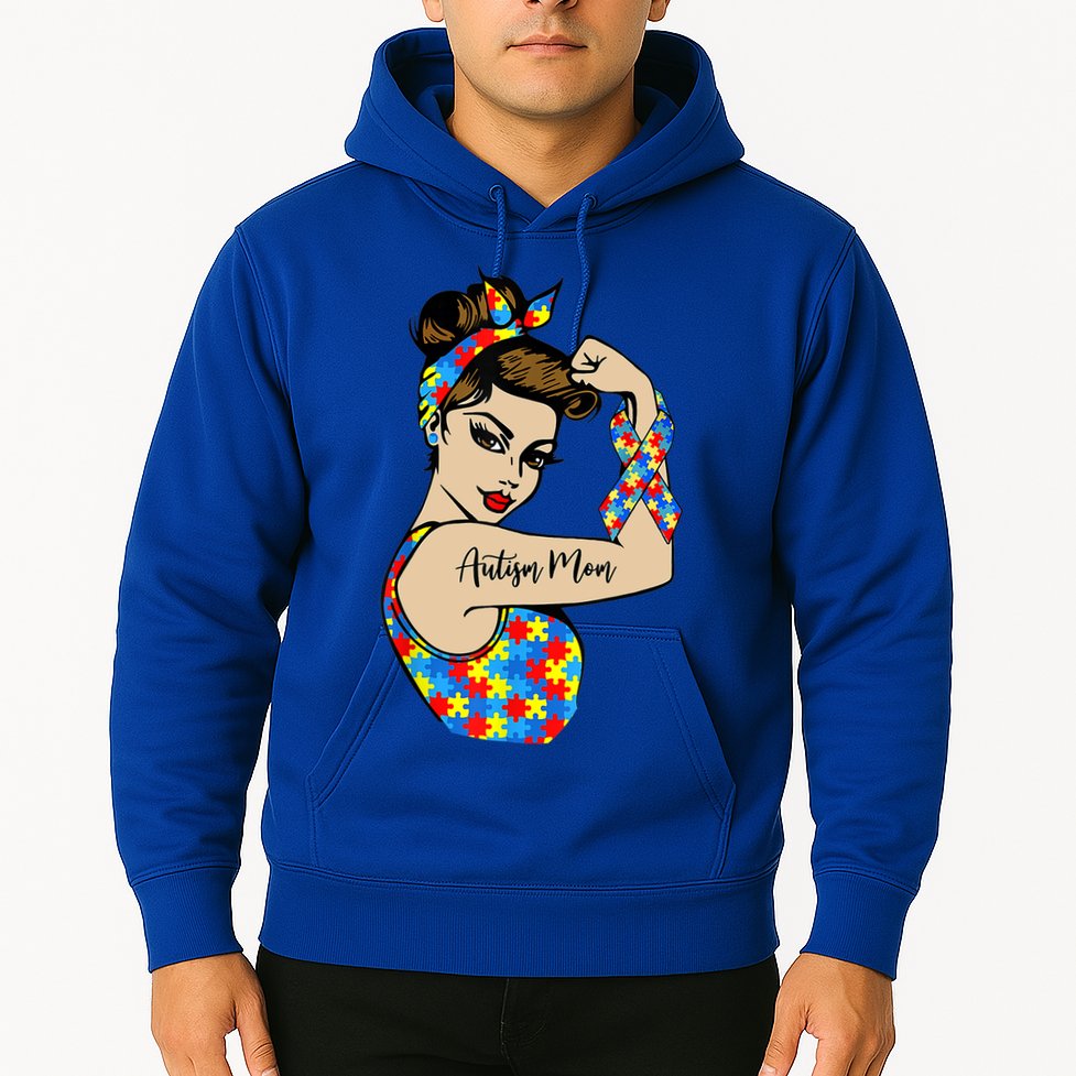 Autism Mom Unbreakable Rosie The Riveter Strong Woman Power Gift Hoodie