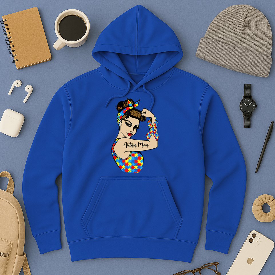 Autism Mom Unbreakable Rosie The Riveter Strong Woman Power Gift Hoodie