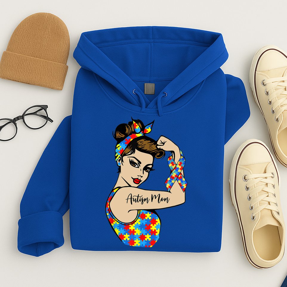 Autism Mom Unbreakable Rosie The Riveter Strong Woman Power Gift Hoodie