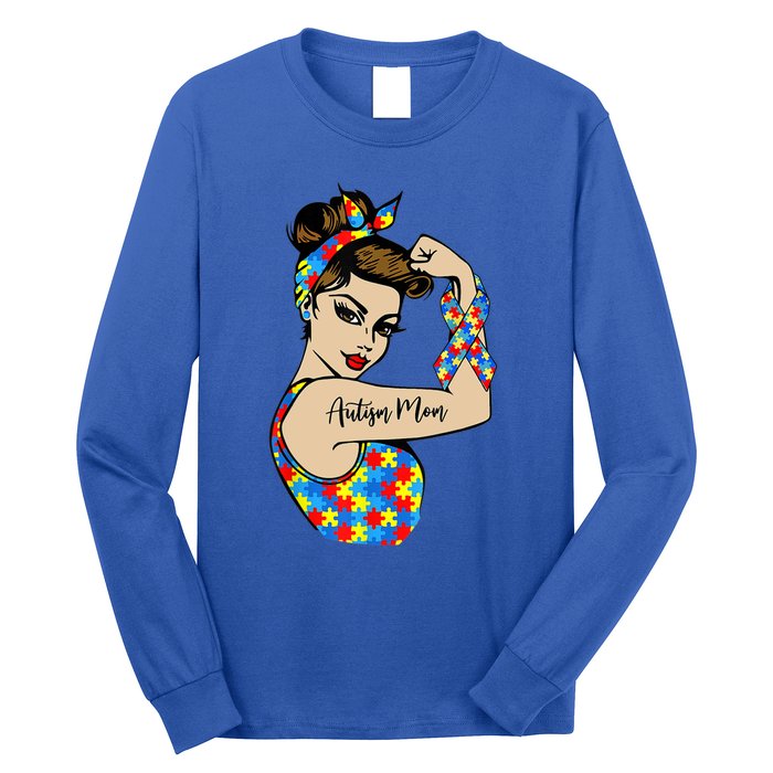 Autism Mom Unbreakable Rosie The Riveter Strong Woman Power Gift Long Sleeve Shirt