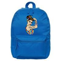 Autism Mom Unbreakable Rosie The Riveter Strong Woman Power Gift 16 in Basic Backpack