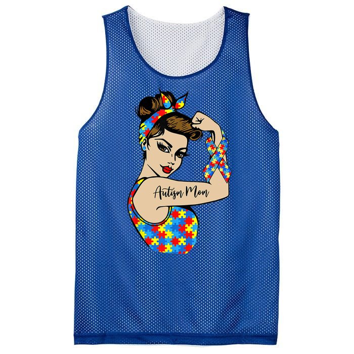 Autism Mom Unbreakable Rosie The Riveter Strong Woman Power Gift Mesh Reversible Basketball Jersey Tank