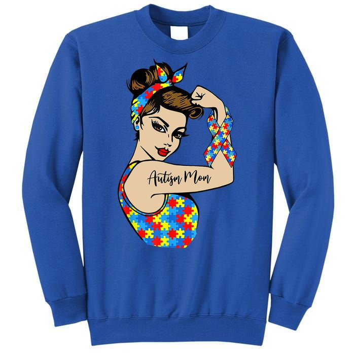 Autism Mom Unbreakable Rosie The Riveter Strong Woman Power Gift Tall Sweatshirt