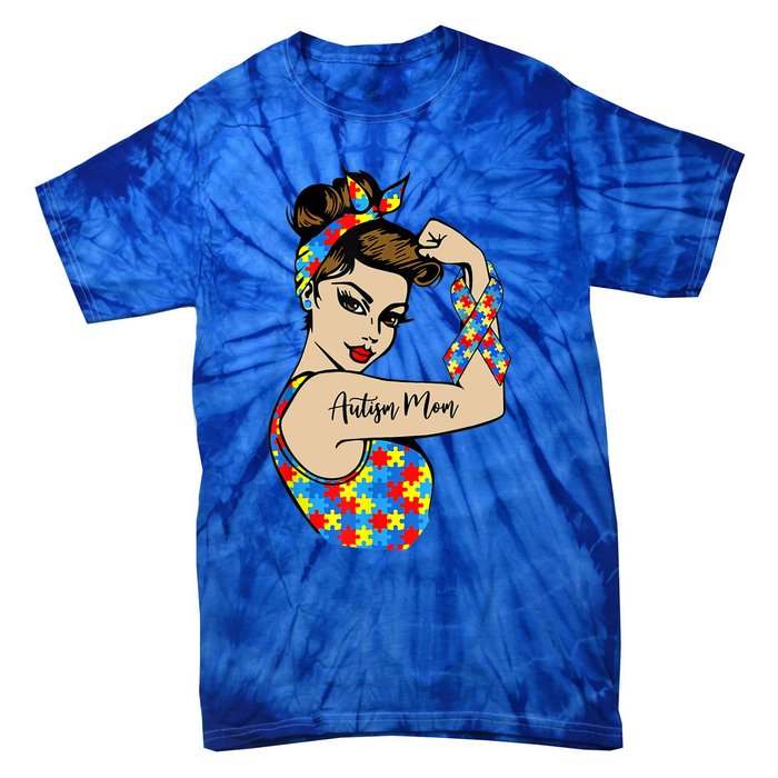 Autism Mom Unbreakable Rosie The Riveter Strong Woman Power Gift Tie-Dye T-Shirt