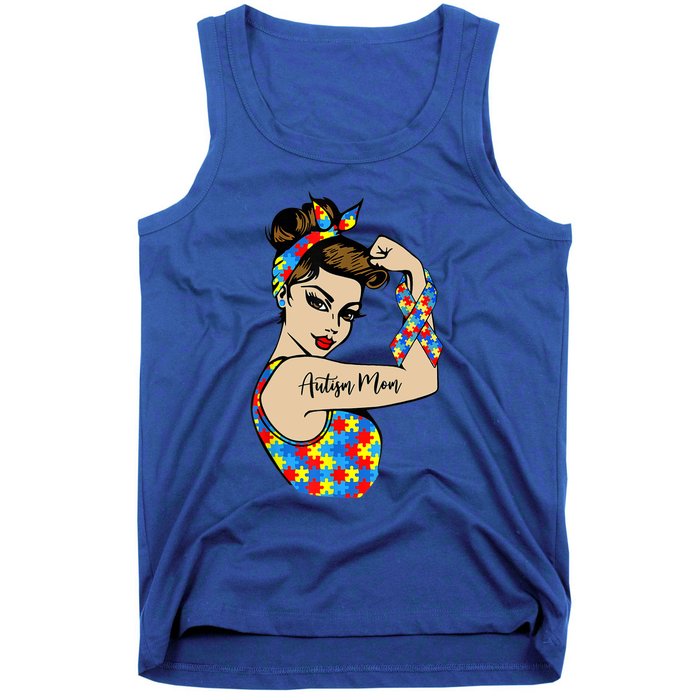 Autism Mom Unbreakable Rosie The Riveter Strong Woman Power Gift Tank Top