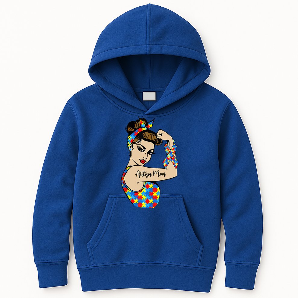Autism Mom Unbreakable Rosie The Riveter Strong Woman Power Gift Kids Hoodie