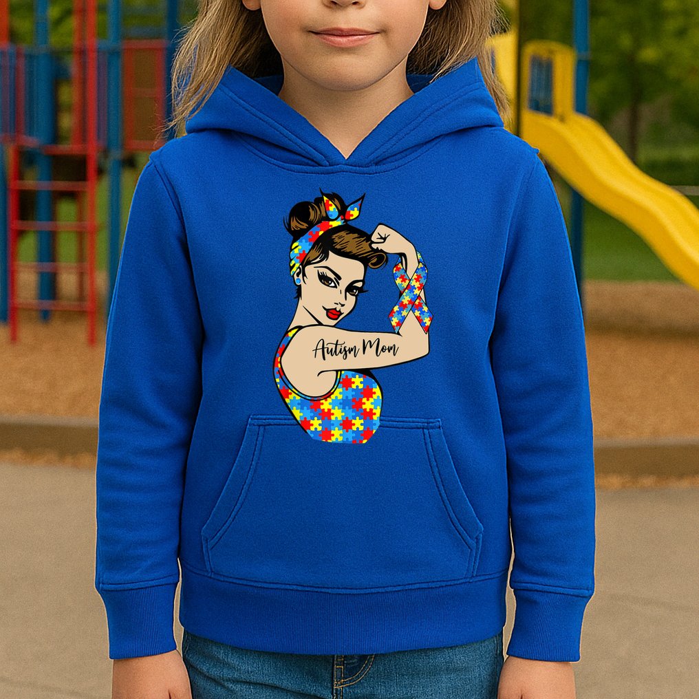 Autism Mom Unbreakable Rosie The Riveter Strong Woman Power Gift Kids Hoodie