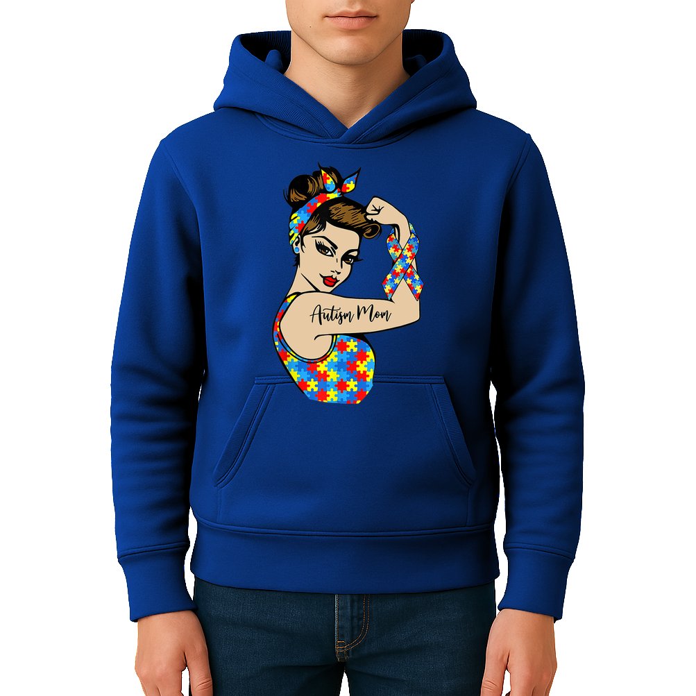 Autism Mom Unbreakable Rosie The Riveter Strong Woman Power Gift Kids Hoodie