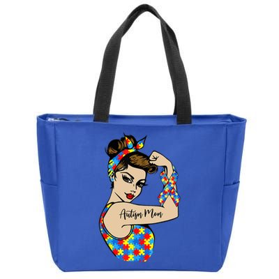 Autism Mom Unbreakable Rosie The Riveter Strong Woman Power Gift Zip Tote Bag