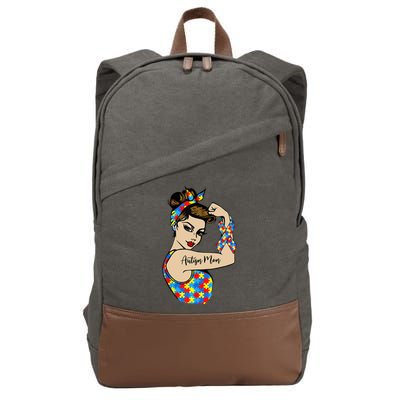 Autism Mom Unbreakable Rosie The Riveter Strong Woman Power Gift Cotton Canvas Backpack