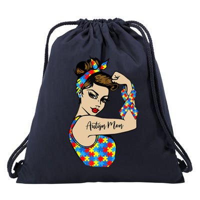 Autism Mom Unbreakable Rosie The Riveter Strong Woman Power Gift Drawstring Bag