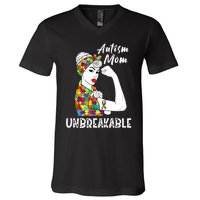 Autism Mom Unbreakable Awareness Autistic Mother Mama Women V-Neck T-Shirt