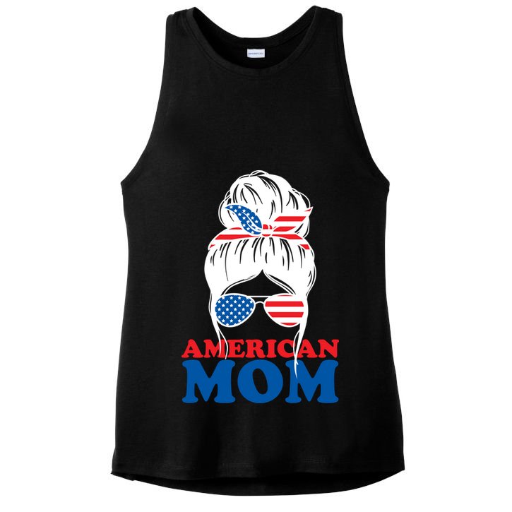 American Mom Usa Hair Bun Ladies PosiCharge Tri-Blend Wicking Tank