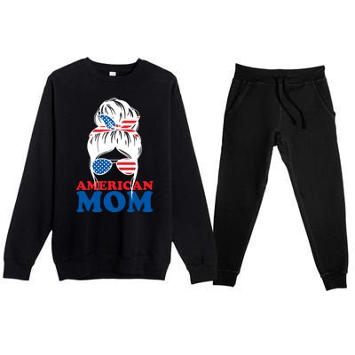 American Mom Usa Hair Bun Premium Crewneck Sweatsuit Set