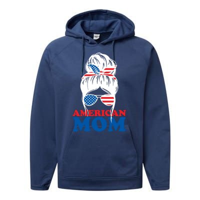 American Mom Usa Hair Bun Performance Fleece Hoodie