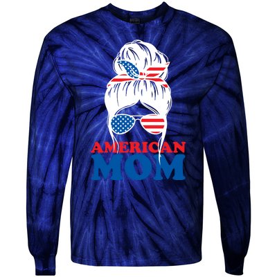 American Mom Usa Hair Bun Tie-Dye Long Sleeve Shirt