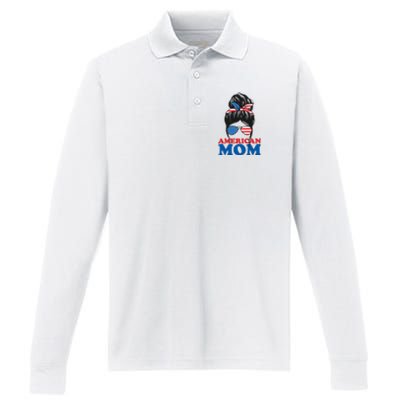 American Mom Usa Hair Bun Performance Long Sleeve Polo