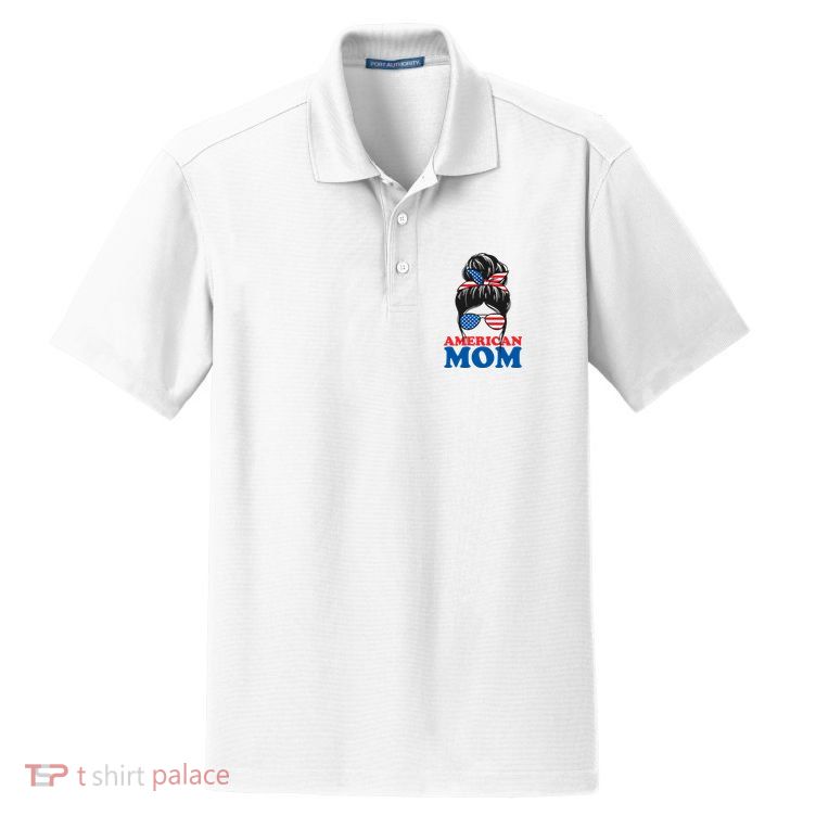American Mom Usa Hair Bun Dry Zone Grid Polo