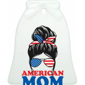 American Mom Usa Hair Bun Ceramic Bell Ornament