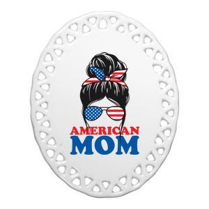 American Mom Usa Hair Bun Ceramic Oval Ornament