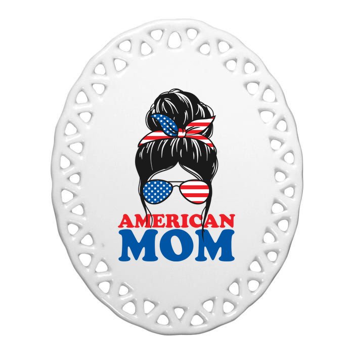 American Mom Usa Hair Bun Ceramic Oval Ornament