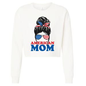 American Mom Usa Hair Bun Cropped Pullover Crew