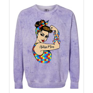 Autism Mom Unbreakable Rosie The Riveter Strong Woman Power Colorblast Crewneck Sweatshirt