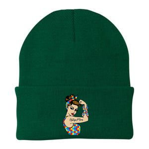 Autism Mom Unbreakable Rosie The Riveter Strong Woman Power Knit Cap Winter Beanie