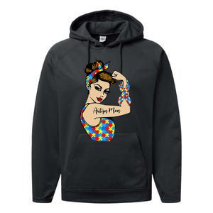 Autism Mom Unbreakable Rosie The Riveter Strong Woman Power Performance Fleece Hoodie