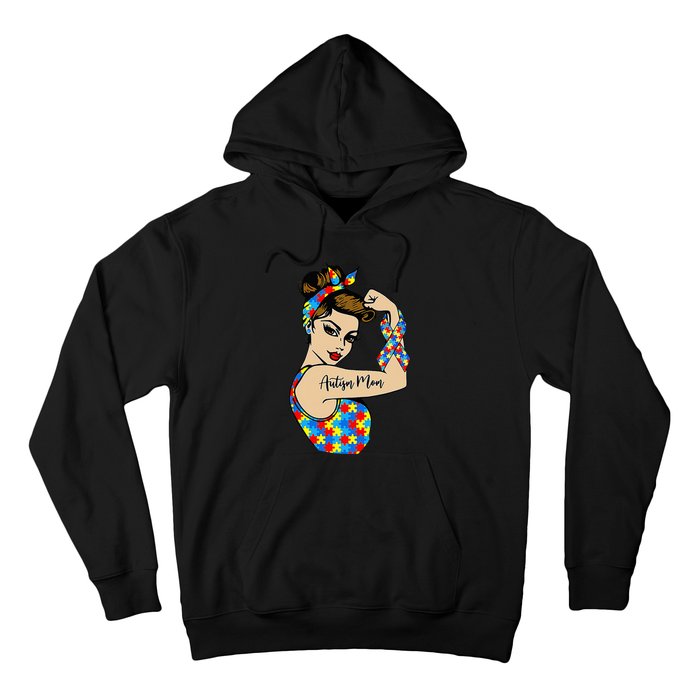 Autism Mom Unbreakable Rosie The Riveter Strong Woman Power Hoodie