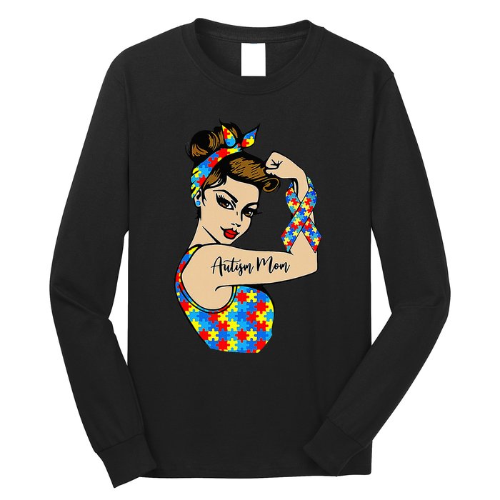 Autism Mom Unbreakable Rosie The Riveter Strong Woman Power Long Sleeve Shirt