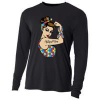 Autism Mom Unbreakable Rosie The Riveter Strong Woman Power Cooling Performance Long Sleeve Crew