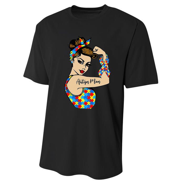 Autism Mom Unbreakable Rosie The Riveter Strong Woman Power Performance Sprint T-Shirt