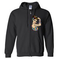 Autism Mom Unbreakable Rosie The Riveter Strong Woman Power Full Zip Hoodie