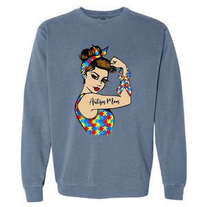 Autism Mom Unbreakable Rosie The Riveter Strong Woman Power Garment-Dyed Sweatshirt