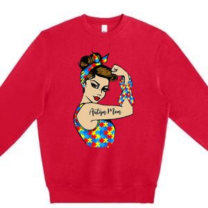 Autism Mom Unbreakable Rosie The Riveter Strong Woman Power Premium Crewneck Sweatshirt