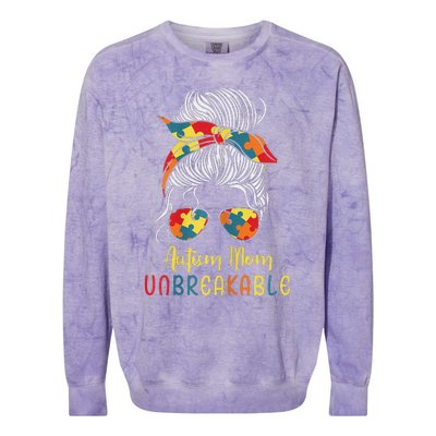 Autism Mom Unbreakable Autism Awareness Support Colorblast Crewneck Sweatshirt