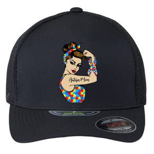 Autism Mom Unbreakable Rosie The Riveter Strong Woman Power Flexfit Unipanel Trucker Cap