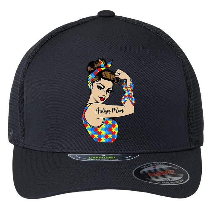 Autism Mom Unbreakable Rosie The Riveter Strong Woman Power Flexfit Unipanel Trucker Cap