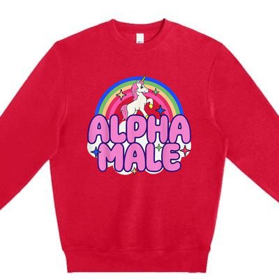 Alpha Male Unicorn Funny Sarcastic Ironic Weird Humor Premium Crewneck Sweatshirt