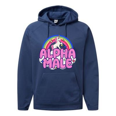 Alpha Male Unicorn Funny Sarcastic Ironic Weird Humor Performance Fleece Hoodie