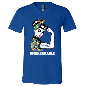 Autism Mom Unbreakable Autism Awareness Funny Gift V-Neck T-Shirt