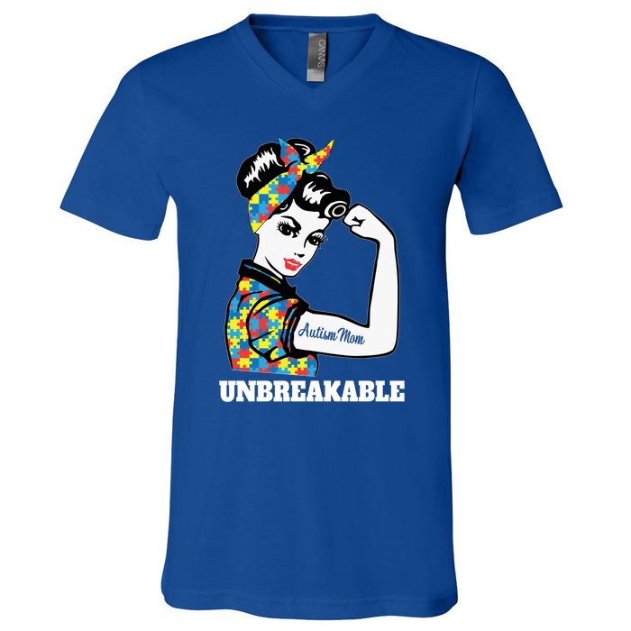 Autism Mom Unbreakable Autism Awareness Funny Gift V-Neck T-Shirt